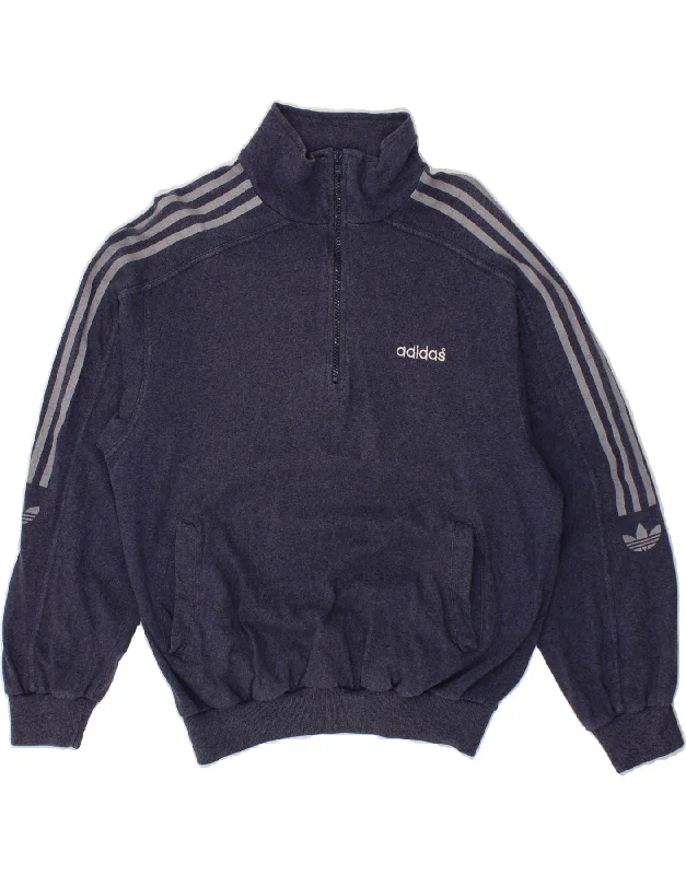 ADIDAS Mens Loose Fit Sweatshirt Jumper UK 34/35 Small Navy Blue Flecked