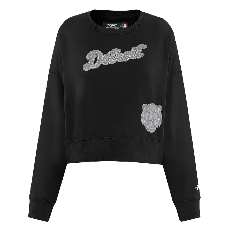 MLB DETROIT TIGERS REVERSE FRENCH TERRY WOMEN'S FLC CREWNECK (BLACK)