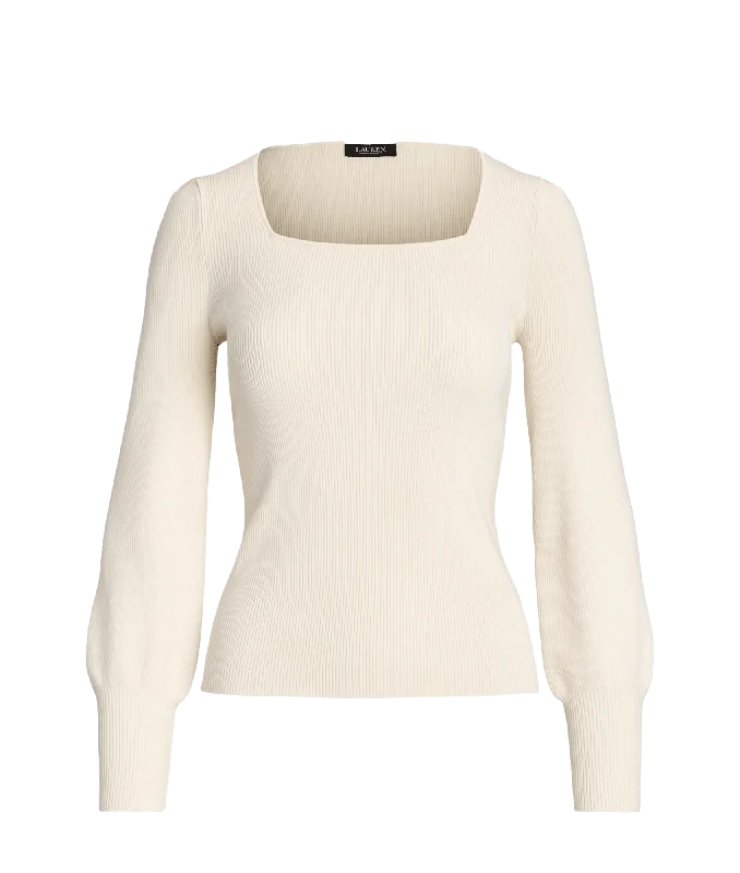 oversized puffer coatRib-knit Puff-sleeve Sweater - Cream