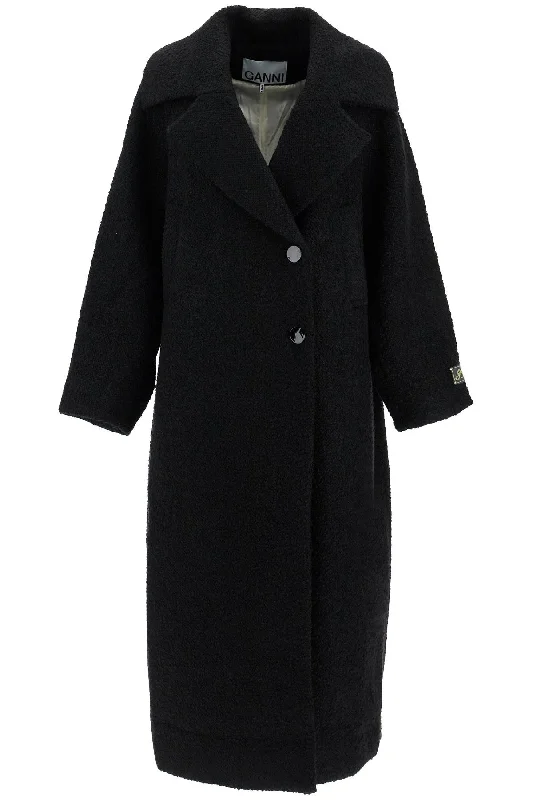 cold weather coatlong bouclé coat for W0024 BLACK