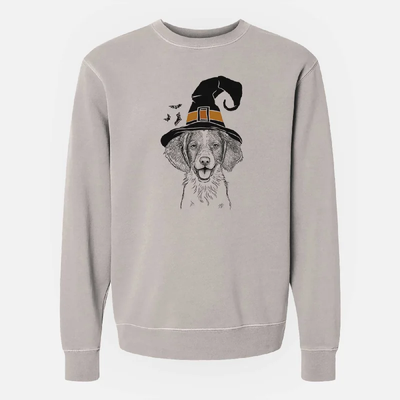 trendy sports sweatshirtWitch Happy Holly the Brittany Spaniel - Unisex Pigment Dyed Crew Sweatshirt