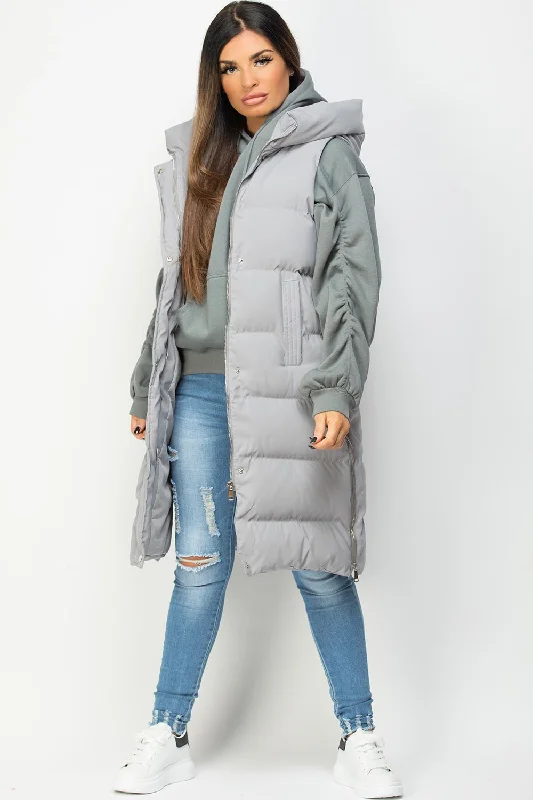 versatile coatGrey Padded Longline Hooded Gilet