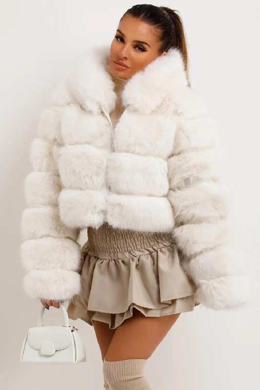 slim fit coatWhite Faux Fur Coat With Hood