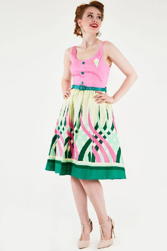 chic slip dressSabrina Watermelon Border Print Flared Dress