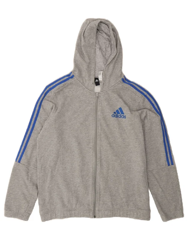 ADIDAS Mens Zip Hoodie Sweater UK 46/48 XL Grey Cotton