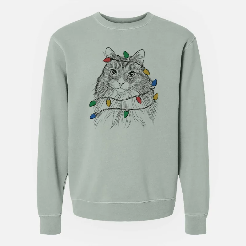 gym ready hoodieChristmas Lights Maks the Siberian Cat - Unisex Pigment Dyed Crew Sweatshirt