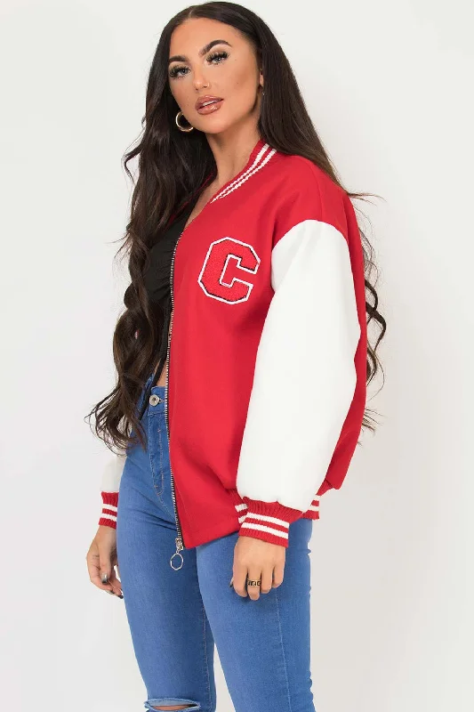 classic bomber jacketC Slogan Varsity Bomber Jacket Red