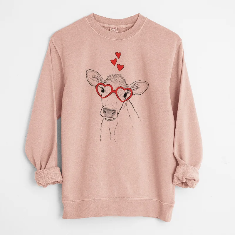 versatile gym hoodieValentine Malu the Cow - Unisex Pigment Dyed Crew Sweatshirt