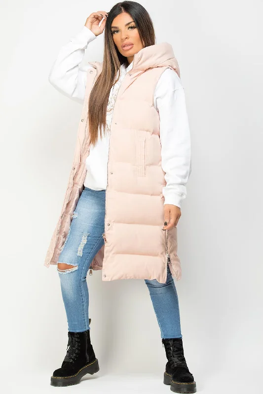 sleek jacketPadded Longline Hooded Gilet Pink